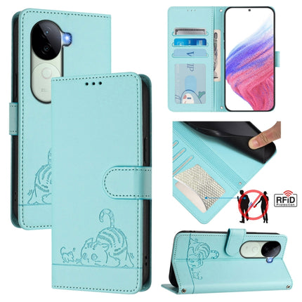 Cat Rat Embossed Pattern RFID Leather Phone Case with Lanyard, For vivo S20 5G, For vivo S20 Pro 5G, For vivo V40 Lite 5G IDN, For vivo V40e 5G India