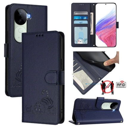 Cat Rat Embossed Pattern RFID Leather Phone Case with Lanyard, For vivo S20 5G, For vivo S20 Pro 5G, For vivo V40 Lite 5G IDN, For vivo V40e 5G India