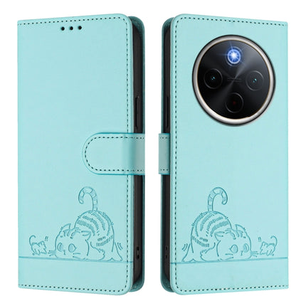 Cat Rat Embossed Pattern RFID Leather Phone Case with Lanyard, For vivo Y300 Pro, For vivo iQOO Z9s Pro 5G India, For vivo S19 Pro, For vivo S19