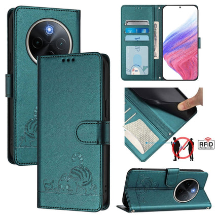 Cat Rat Embossed Pattern RFID Leather Phone Case with Lanyard, For vivo Y300 Pro, For vivo iQOO Z9s Pro 5G India, For vivo S19 Pro, For vivo S19