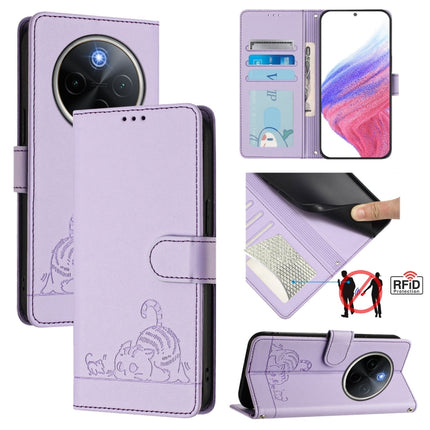 Cat Rat Embossed Pattern RFID Leather Phone Case with Lanyard, For vivo Y300 Pro, For vivo iQOO Z9s Pro 5G India, For vivo S19 Pro, For vivo S19