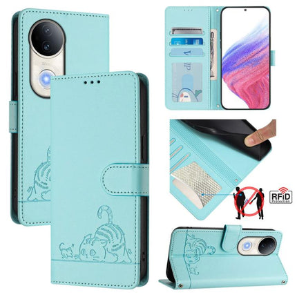 Cat Rat Embossed Pattern RFID Leather Phone Case with Lanyard, For vivo S20 5G, For vivo S20 Pro 5G, For vivo V40 Lite 5G IDN, For vivo V40e 5G India