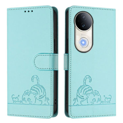 Cat Rat Embossed Pattern RFID Leather Phone Case with Lanyard, For vivo S20 5G, For vivo S20 Pro 5G, For vivo V40 Lite 5G IDN, For vivo V40e 5G India