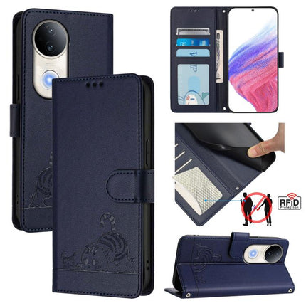Cat Rat Embossed Pattern RFID Leather Phone Case with Lanyard, For vivo S20 5G, For vivo S20 Pro 5G, For vivo V40 Lite 5G IDN, For vivo V40e 5G India
