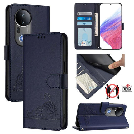 Cat Rat Embossed Pattern RFID Leather Phone Case with Lanyard, For vivo S20 5G, For vivo S20 Pro 5G, For vivo V40 Lite 5G IDN, For vivo V40e 5G India