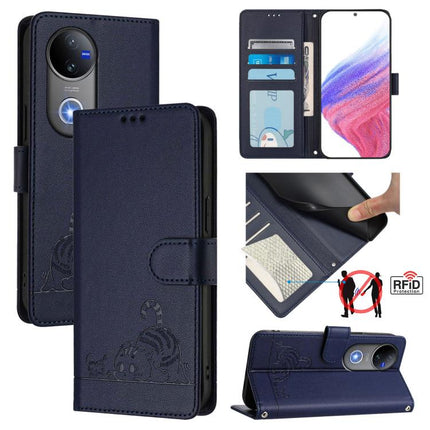 Cat Rat Embossed Pattern RFID Leather Phone Case with Lanyard, For vivo V50 Lite 5G, For vivo Y29S 5G / Y04 4G Global, For vivo Y29 4G Global, For vivo V50 5G Global