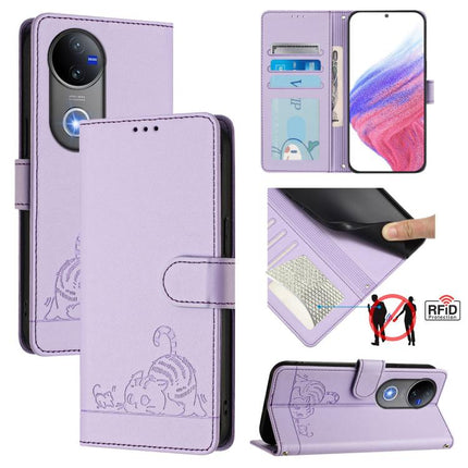 Cat Rat Embossed Pattern RFID Leather Phone Case with Lanyard, For vivo V50 Lite 5G, For vivo Y29S 5G / Y04 4G Global, For vivo Y29 4G Global, For vivo V50 5G Global