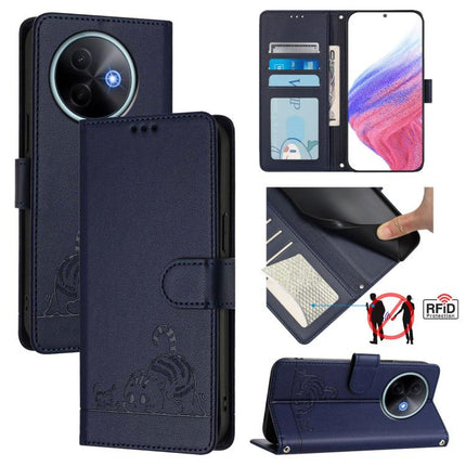Cat Rat Embossed Pattern RFID Leather Phone Case with Lanyard, For vivo S30 Pro mini, For vivo S30, For vivo X200s 5G, For vivo Y39 5G Global