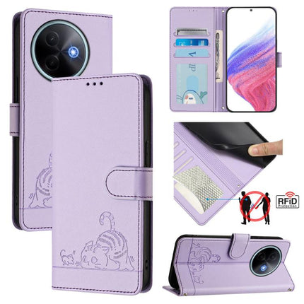 Cat Rat Embossed Pattern RFID Leather Phone Case with Lanyard, For vivo S30 Pro mini, For vivo S30, For vivo X200s 5G, For vivo Y39 5G Global