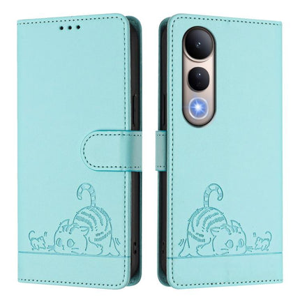 Cat Rat Embossed Pattern RFID Leather Phone Case with Lanyard, For vivo V50 Lite 5G, For vivo Y29S 5G / Y04 4G Global, For vivo Y29 4G Global, For vivo V50 5G Global