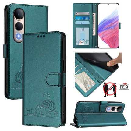 Cat Rat Embossed Pattern RFID Leather Phone Case with Lanyard, For vivo V50 Lite 5G, For vivo Y29S 5G / Y04 4G Global, For vivo Y29 4G Global, For vivo V50 5G Global