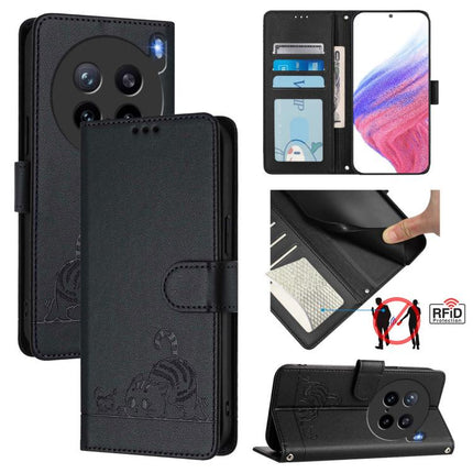 Cat Rat Embossed Pattern RFID Leather Phone Case with Lanyard, For vivo S30 Pro mini, For vivo S30, For vivo X200s 5G, For vivo Y39 5G Global