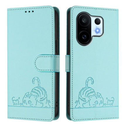 Cat Rat Embossed Pattern RFID Leather Phone Case with Lanyard, For vivo S30 Pro mini, For vivo S30, For vivo X200s 5G, For vivo Y39 5G Global