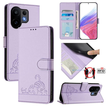 Cat Rat Embossed Pattern RFID Leather Phone Case with Lanyard, For vivo S30 Pro mini, For vivo S30, For vivo X200s 5G, For vivo Y39 5G Global