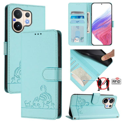 Cat Rat Embossed Pattern RFID Leather Phone Case with Lanyard, For vivo V60 Lite 5G Global, For vivo Y400 5G Global, For vivo Y400 4G, For vivo V60 5G Global