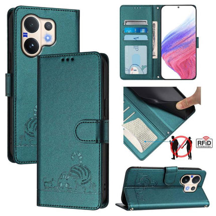 Cat Rat Embossed Pattern RFID Leather Phone Case with Lanyard, For vivo V60 Lite 5G Global, For vivo Y400 5G Global, For vivo Y400 4G, For vivo V60 5G Global