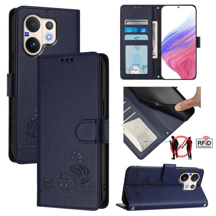 Cat Rat Embossed Pattern RFID Leather Phone Case with Lanyard, For vivo V60 Lite 5G Global, For vivo Y400 5G Global, For vivo Y400 4G, For vivo V60 5G Global