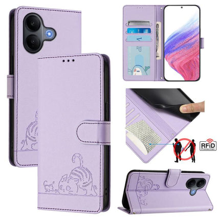Cat Rat Embossed Pattern RFID Leather Phone Case with Lanyard, For vivo V60 Lite 5G Global, For vivo Y400 5G Global, For vivo Y400 4G, For vivo V60 5G Global