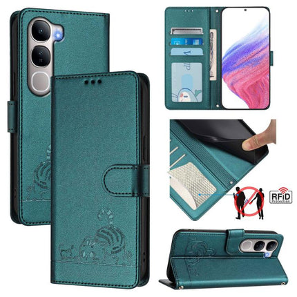 Cat Rat Embossed Pattern RFID Leather Phone Case with Lanyard, For vivo X300 Ultra 5G, For vivo X300 Pro, For vivo X300, For vivo Y31 5G Global