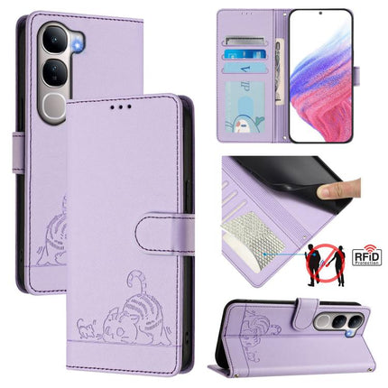 Cat Rat Embossed Pattern RFID Leather Phone Case with Lanyard, For vivo X300 Ultra 5G, For vivo X300 Pro, For vivo X300, For vivo Y31 5G Global