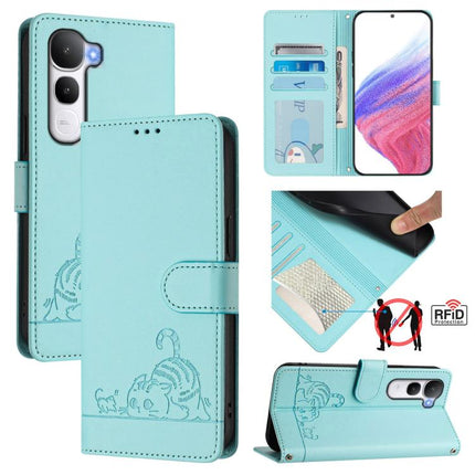 Cat Rat Embossed Pattern RFID Leather Phone Case with Lanyard, For vivo V60 Lite 5G Global, For vivo Y400 5G Global, For vivo Y400 4G, For vivo V60 5G Global