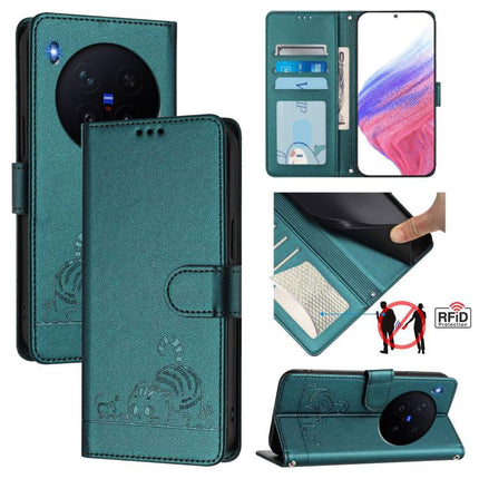 Cat Rat Embossed Pattern RFID Leather Phone Case with Lanyard, For vivo X300 Ultra 5G, For vivo X300 Pro, For vivo X300, For vivo Y31 5G Global