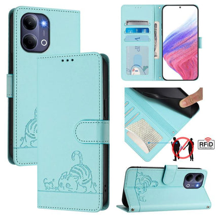 Cat Rat Embossed Pattern RFID Leather Phone Case with Lanyard, For vivo X300 FE 5G Zeiss, For vivo X300s 5G, For vivo Y21 5G 2026 / vivo Y05 4G, For vivo V70 FE 5G