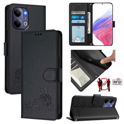 Cat Rat Embossed Pattern RFID Leather Phone Case with Lanyard, For vivo X300 FE 5G Zeiss, For vivo X300s 5G, For vivo Y21 5G 2026 / vivo Y05 4G, For vivo V70 FE 5G