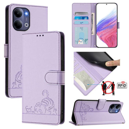 Cat Rat Embossed Pattern RFID Leather Phone Case with Lanyard, For vivo X300 FE 5G Zeiss, For vivo X300s 5G, For vivo Y21 5G 2026 / vivo Y05 4G, For vivo V70 FE 5G