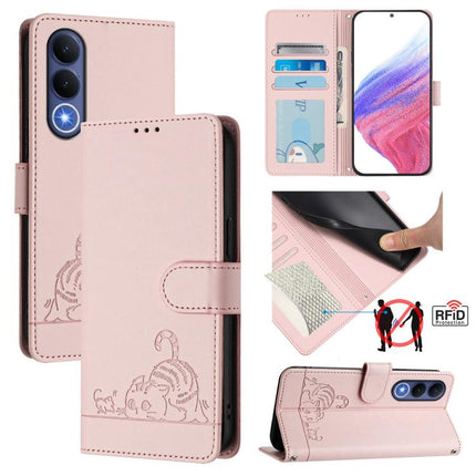 Cat Rat Embossed Pattern RFID Leather Phone Case with Lanyard, For vivo X300 FE 5G Zeiss, For vivo X300s 5G, For vivo Y21 5G 2026 / vivo Y05 4G, For vivo V70 FE 5G
