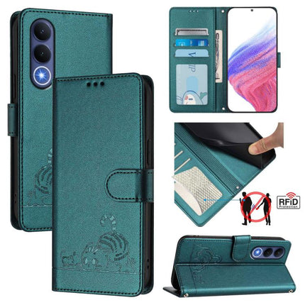 Cat Rat Embossed Pattern RFID Leather Phone Case with Lanyard, For vivo X300 FE 5G Zeiss, For vivo X300s 5G, For vivo Y21 5G 2026 / vivo Y05 4G, For vivo V70 FE 5G