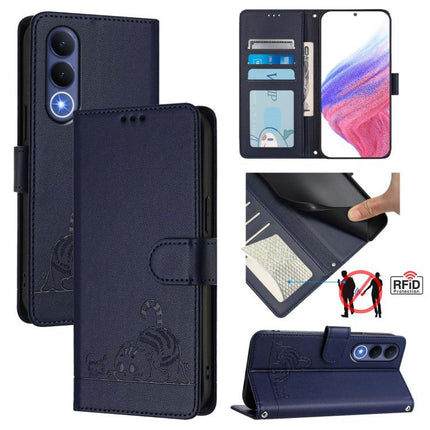 Cat Rat Embossed Pattern RFID Leather Phone Case with Lanyard, For vivo X300 FE 5G Zeiss, For vivo X300s 5G, For vivo Y21 5G 2026 / vivo Y05 4G, For vivo V70 FE 5G