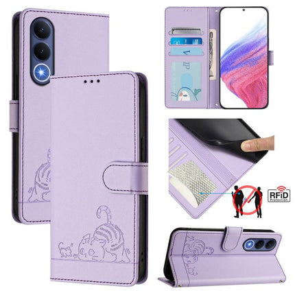 Cat Rat Embossed Pattern RFID Leather Phone Case with Lanyard, For vivo X300 FE 5G Zeiss, For vivo X300s 5G, For vivo Y21 5G 2026 / vivo Y05 4G, For vivo V70 FE 5G