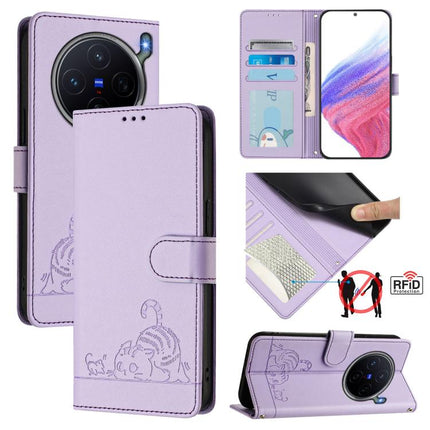 Cat Rat Embossed Pattern RFID Leather Phone Case with Lanyard, For vivo X300 FE 5G Zeiss, For vivo X300s 5G, For vivo Y21 5G 2026 / vivo Y05 4G, For vivo V70 FE 5G