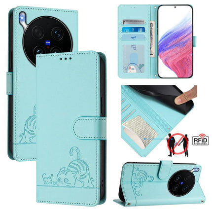 Cat Rat Embossed Pattern RFID Leather Phone Case with Lanyard, For vivo X300 Ultra 5G, For vivo X300 Pro, For vivo X300, For vivo Y31 5G Global
