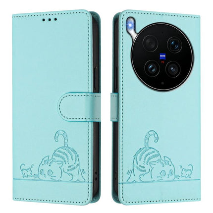 Cat Rat Embossed Pattern RFID Leather Phone Case with Lanyard, For vivo X300 Ultra 5G, For vivo X300 Pro, For vivo X300, For vivo Y31 5G Global