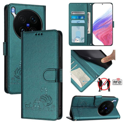 Cat Rat Embossed Pattern RFID Leather Phone Case with Lanyard, For vivo X300 Ultra 5G, For vivo X300 Pro, For vivo X300, For vivo Y31 5G Global