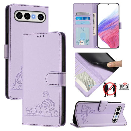 Cat Rat Embossed Pattern RFID Leather Phone Case with Lanyard, For vivo X300 FE 5G Zeiss, For vivo X300s 5G, For vivo Y21 5G 2026 / vivo Y05 4G, For vivo V70 FE 5G