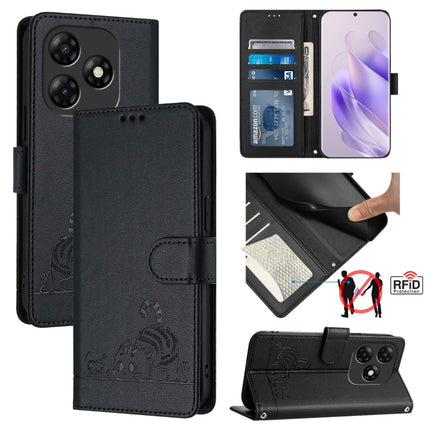 Cat Rat Embossed Pattern RFID Leather Phone Case with Lanyard, For itel P55+, For itel P55 4G, For itel A05s, For itel A70