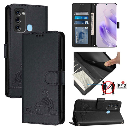 Cat Rat Embossed Pattern RFID Leather Phone Case with Lanyard, For itel P40, For itel S17 S661W / Vision 3, For itel A58 / A49, For itel P17 / A27
