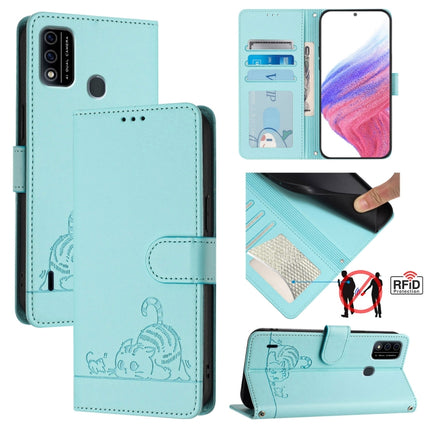 Cat Rat Embossed Pattern RFID Leather Phone Case with Lanyard, For itel A48
