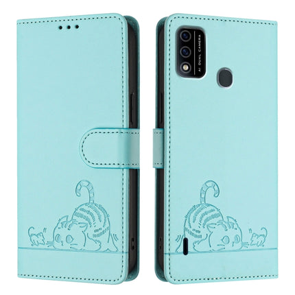 Cat Rat Embossed Pattern RFID Leather Phone Case with Lanyard, For itel A48