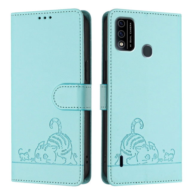 Cat Rat Embossed Pattern RFID Leather Phone Case with Lanyard, For itel A48
