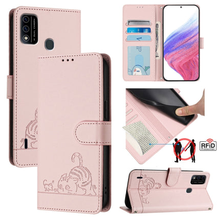 Cat Rat Embossed Pattern RFID Leather Phone Case with Lanyard, For itel A48