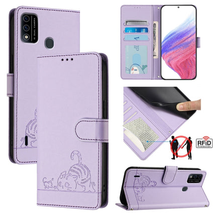 Cat Rat Embossed Pattern RFID Leather Phone Case with Lanyard, For itel A48