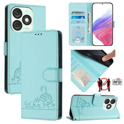 Cat Rat Embossed Pattern RFID Leather Phone Case with Lanyard, For itel Power 70, For itel A80 4G, For itel A50C, For itel A50