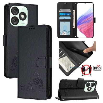 Cat Rat Embossed Pattern RFID Leather Phone Case with Lanyard, For itel Power 70, For itel A80 4G, For itel A50C, For itel A50