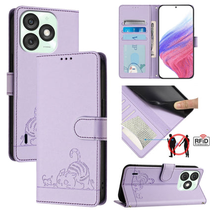 Cat Rat Embossed Pattern RFID Leather Phone Case with Lanyard, For itel Power 70, For itel A80 4G, For itel A50C, For itel A50
