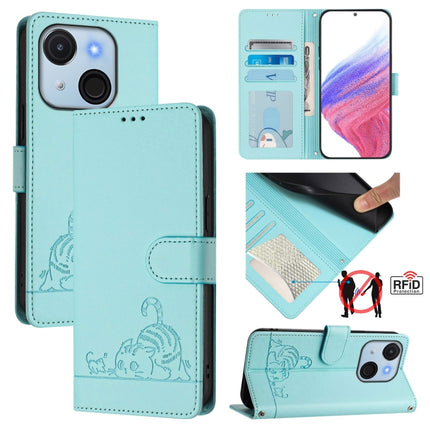 Cat Rat Embossed Pattern RFID Leather Phone Case with Lanyard, For itel Power 70, For itel A80 4G, For itel A50C, For itel A50