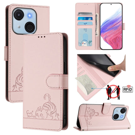 Cat Rat Embossed Pattern RFID Leather Phone Case with Lanyard, For itel Power 70, For itel A80 4G, For itel A50C, For itel A50